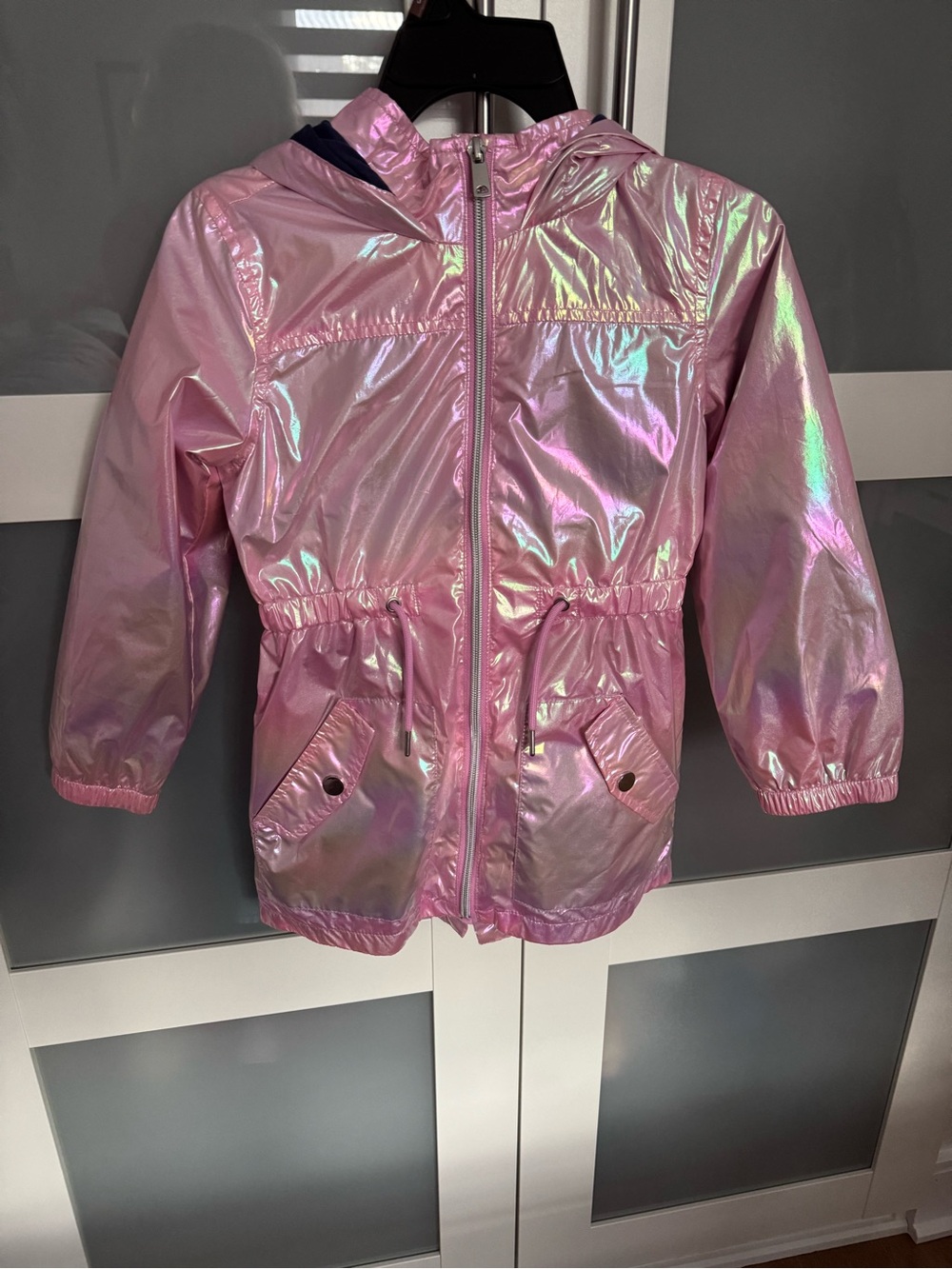 Girls' Pink Iridescent Hooded Windbreaker Jacket